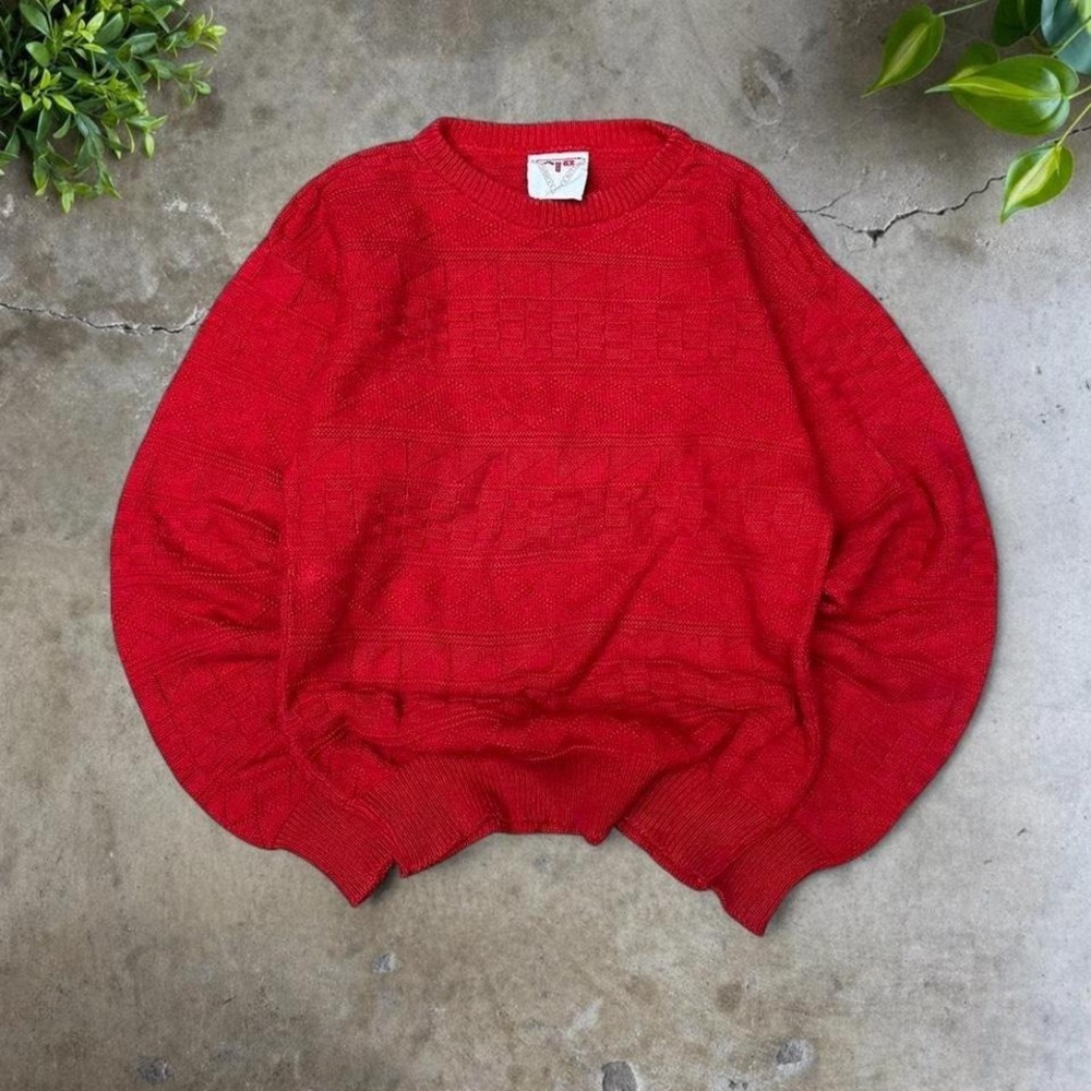 vintage‎ 90s red cable knit sweater crewneck